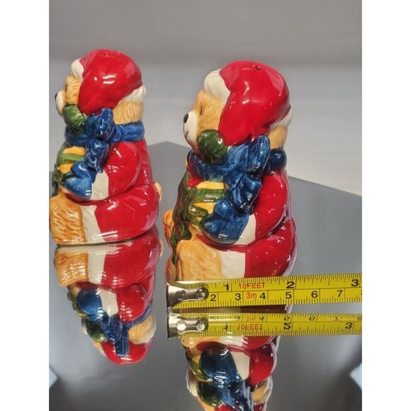 Vintage Christmas Teddy Bear Salt & Pepper Shakers Holiday - Lot of 2 - Picture 6 of 8